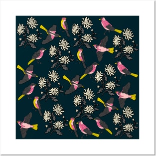 Cute Birds and Flowers Pattern Posters and Art